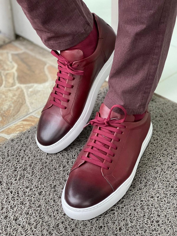 GentWith Hazard Burgundy Lace-Up Mid-Top Sneakers 