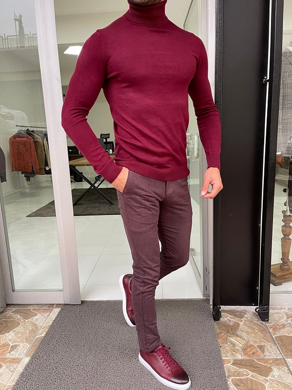 Mens burgundy 2025 mock turtleneck