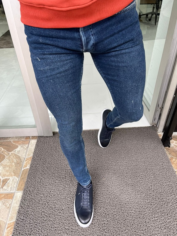 GentWith Hazard Navy Blue Slim Fit Ripped Jeans 