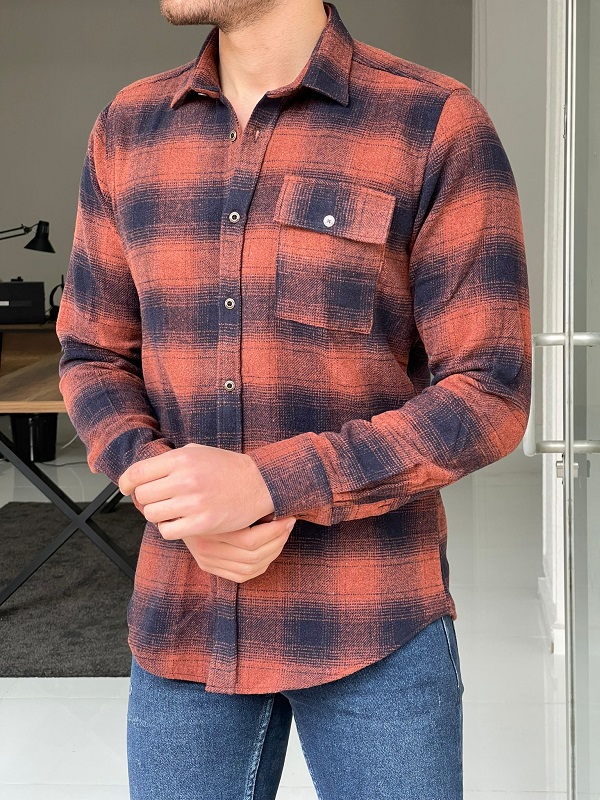 GentWith Hazard Rust Slim Fit Plaid Lumberjack Shirt 