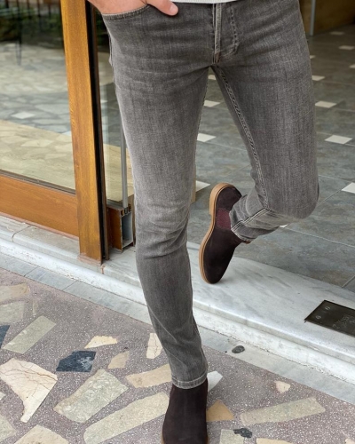 Beige Slim Fit Jeans for Men by Gentwith.com with Free Worldwide Shipping