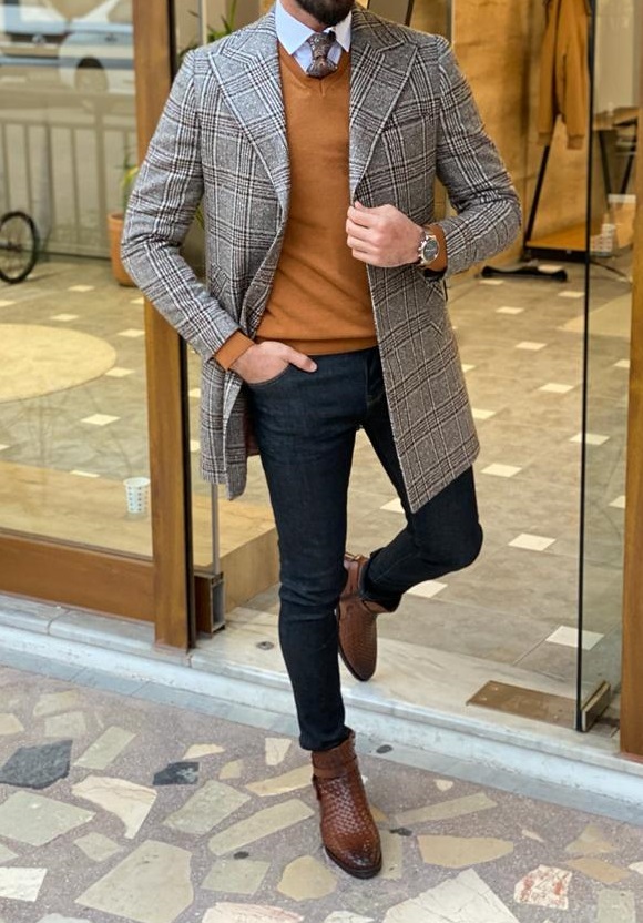 Mens tan hot sale long coat