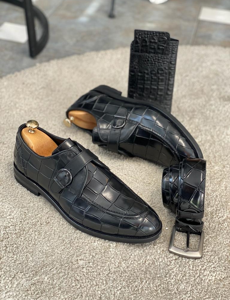 Black Buckle Loafers for Men by Gentwith.com with Free Worldwide Shipping