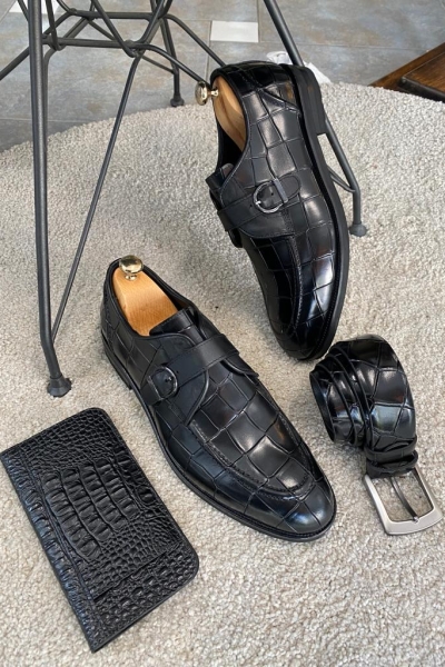 Black Buckle Loafers for Men by Gentwith.com with Free Worldwide Shipping