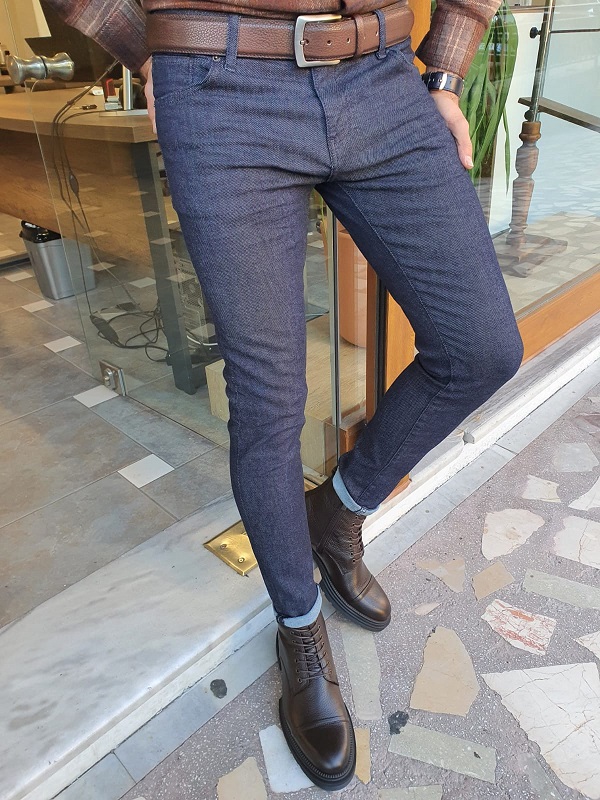 Blue Slim Fit Lycra Jeans for Men by Gentwith.com with Free Worldwide Shipping