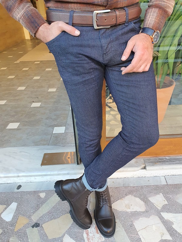 Blue Slim Fit Lycra Jeans for Men by GentWith.com | Worldwide Shipping