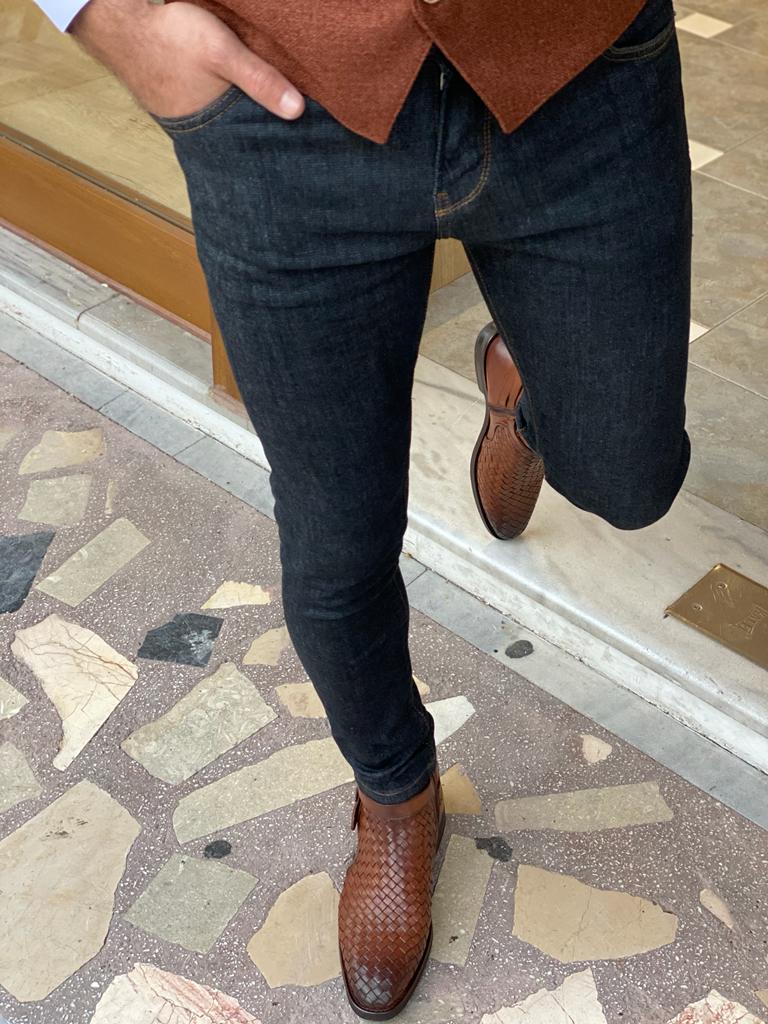 GentWith Lawton Dark Blue Slim Fit Lycra Jeans 