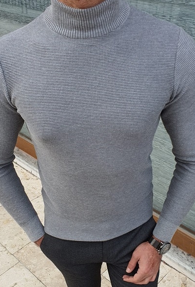 Gray Slim Fit Mock Turtleneck Sweater for Men by Gentwith.com with Free Worldwide Shipping