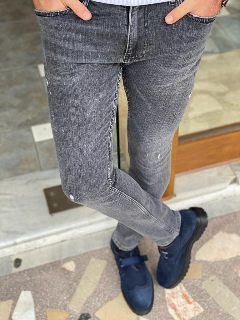 Gray Slim Fit Ripped Jeans for Men by GentWith | Worldwide Shipping