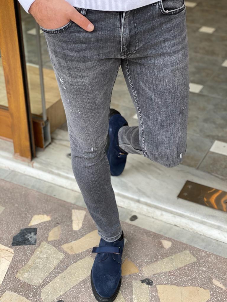 GentWith Lawton Gray Slim Fit Ripped Jeans 