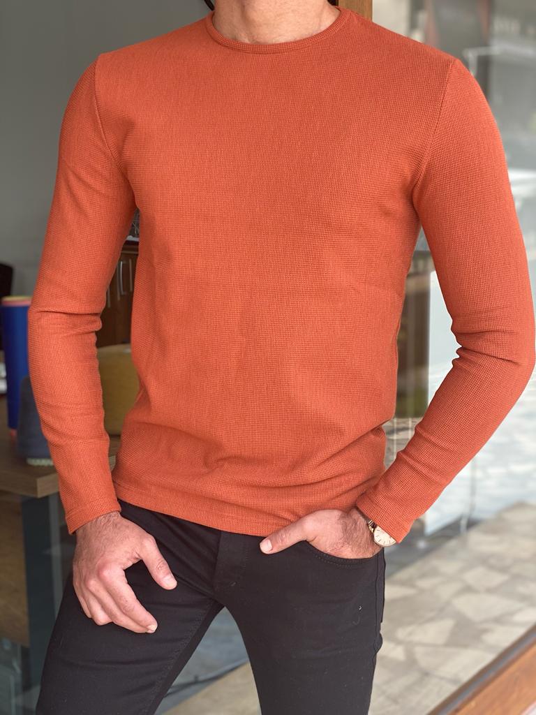 GentWith Lawton Orange Slim Fit Crewneck Sweatshirt 