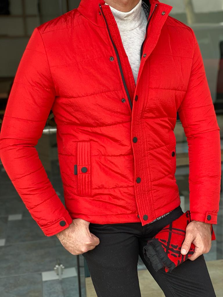 GentWith Lawton Red Slim Fit Quilted Jacket 