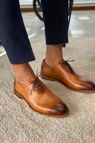 Tan Lace Up Oxfords for Men by Gentwith.com with Free Worldwide Shipping