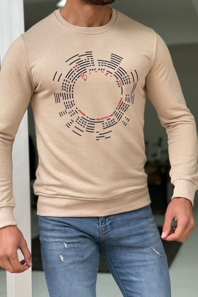 Beige Slim Fit Long Sleeve Sweatshirt for Men by Gentwith.com with Free Worldwide Shipping