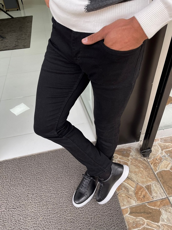 Black Slim Fit Jeans for Men by Gentwith.com with Free Worldwide Shipping