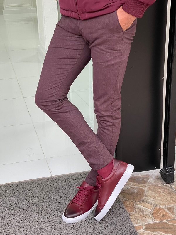 GentWith Ely Burgundy Slim Fit Cotton Pants