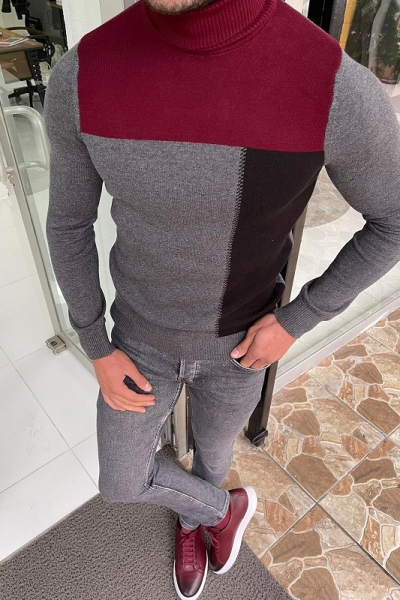 Dark Gray Slim Fit Turtleneck Sweater for Men by Gentwith.com with Free Worldwide Shipping