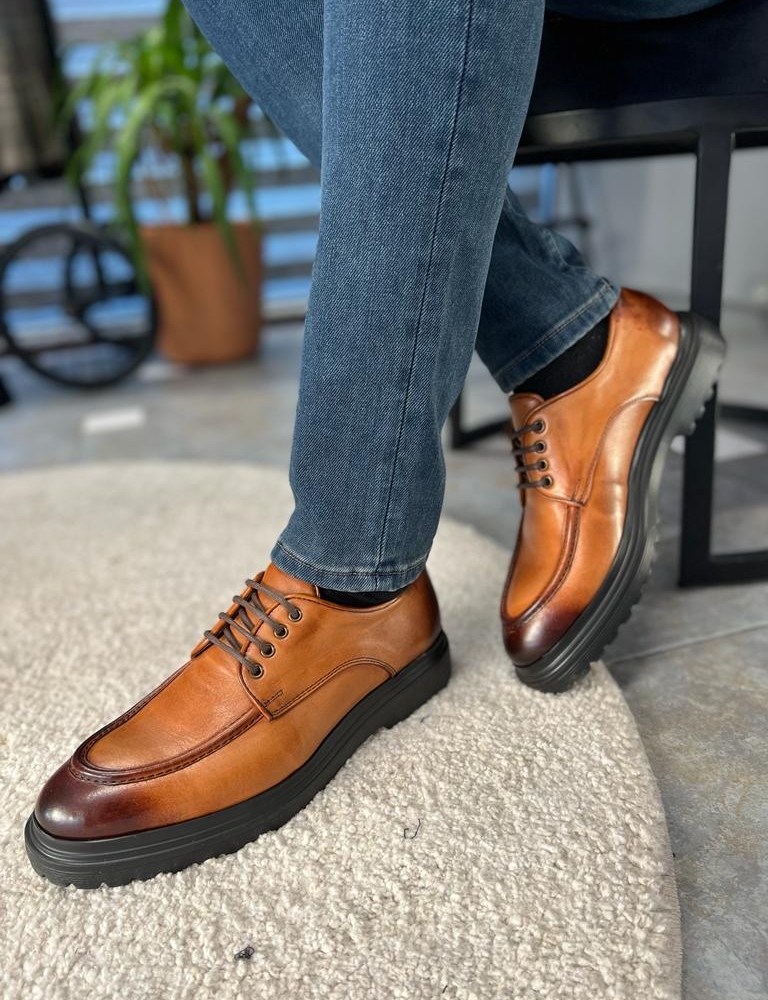 Tan Derby Shoes for Men by Gentwith.com with Free Worldwide Shipping