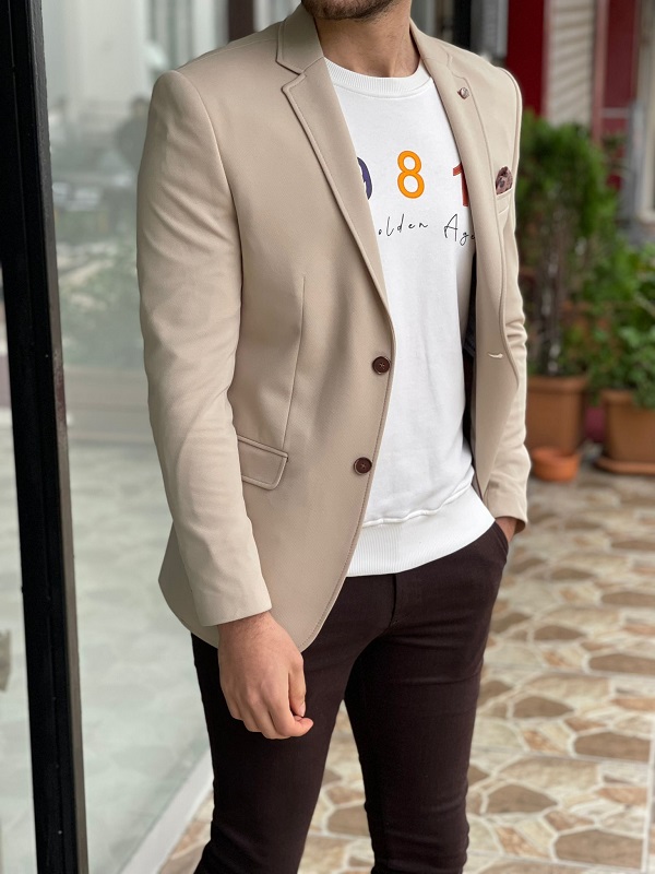 Blazer I 100% Cotton - Slim Fit - Beige