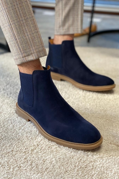 Navy Blue Suede Chelsea Boots for Men by Gentwith.com with Free Worldwide Shipping