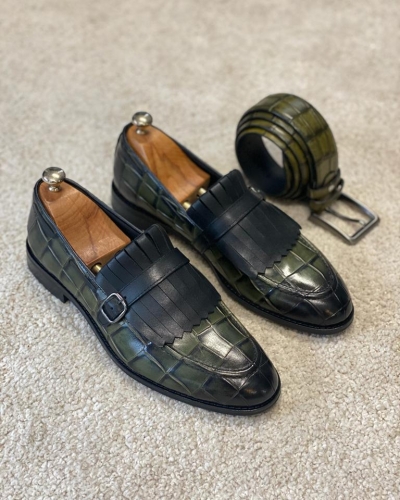 Green Kilt Loafers for Men by Gentwith.com with Free Worldwide Shipping