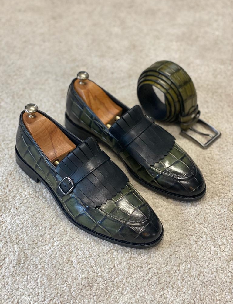 Green Kilt Loafers for Men by Gentwith.com with Free Worldwide Shipping