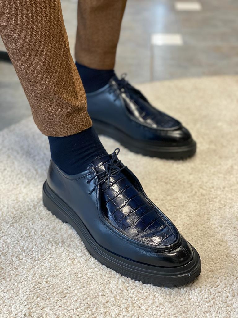 Navy Blue Laced Boots for Men by GentWith.com | Worldwide Shipping