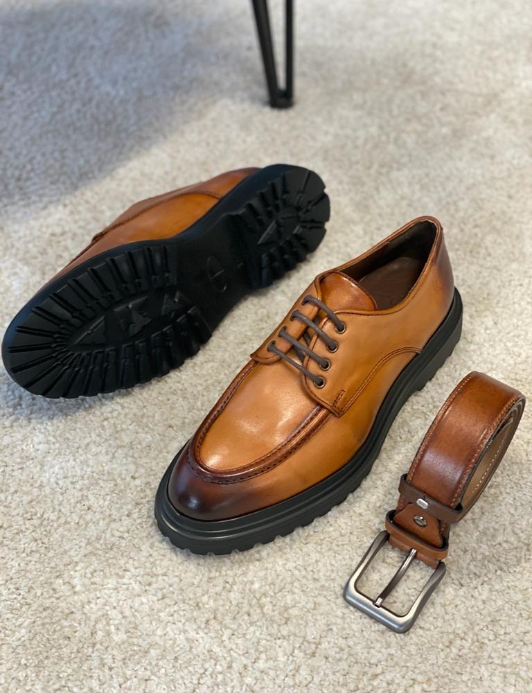 Tan Derby Shoes for Men by Gentwith.com with Free Worldwide Shipping