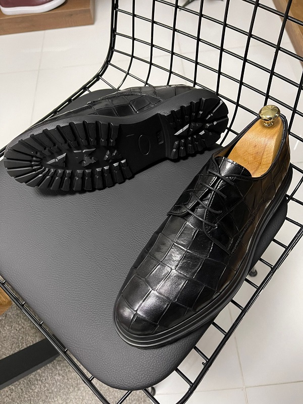 Black Crocodile Pattern Derby for Men by Gentwith.com with Free Worldwide Shipping