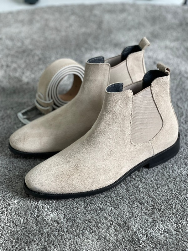 Light Beige Suede Chelsea Boots for Men by Gentwith.com with Free Worldwide Shipping