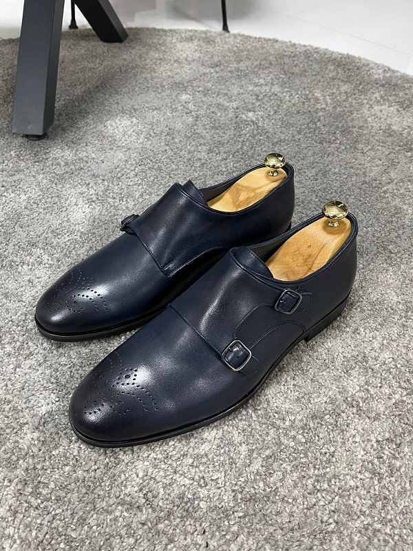 GentWith Hazard Navy Blue Double Monk Straps 