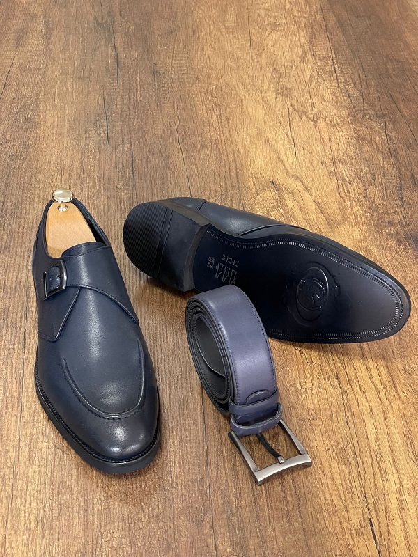 Navy Blue Monk Strap Loafers for Men by GentWith | Worldwide Shipping