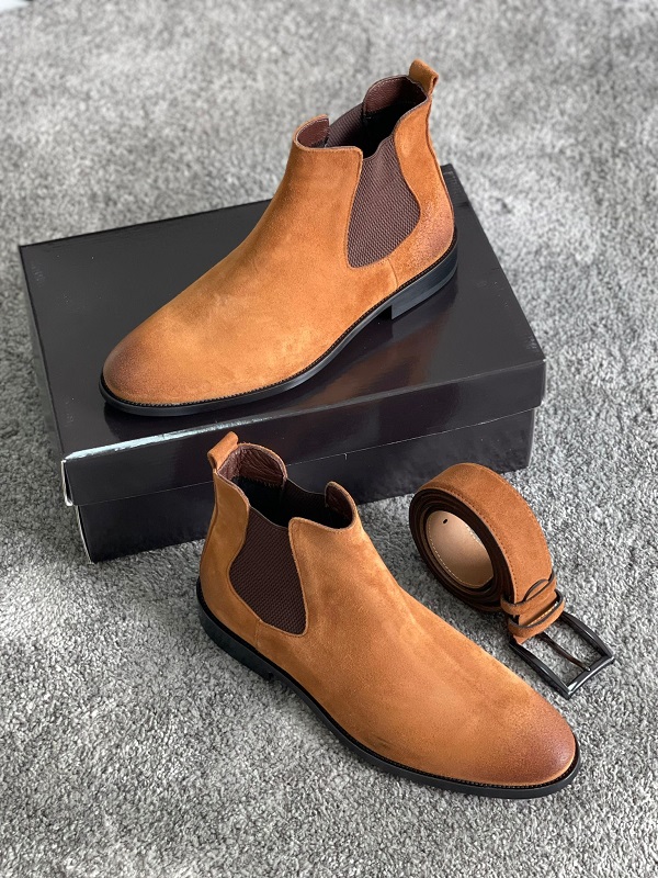 Tan Suede Chelsea Boots for Men by Gentwith.com with Free Worldwide Shipping
