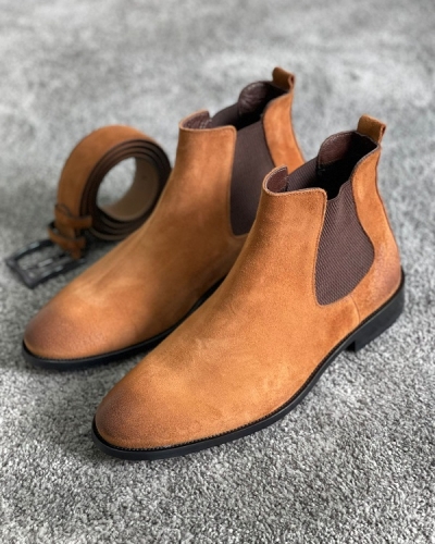 Tan Suede Chelsea Boots for Men by Gentwith.com with Free Worldwide Shipping
