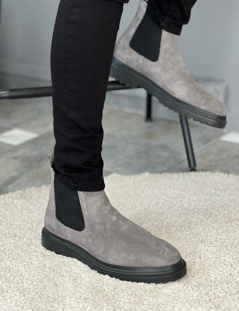 Gray Chelsea Boots for Men by Gentwith.com with Free Worldwide Shipping
