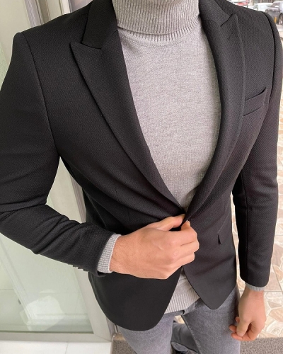 Black Slim Fit Wool Blazer for men for Men by Gentwith.com with Free Worldwide Shipping