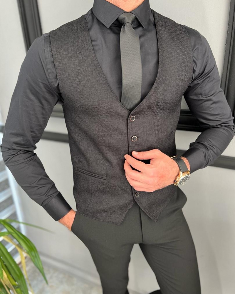 Black Slim Fit Cotton Vest for Men by Gentwith.com with Free Worldwide Shipping