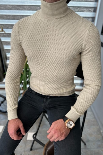 Black Slim Fit Turtleneck Sweater for Men by Gentwith.com with Free Worldwide Shipping