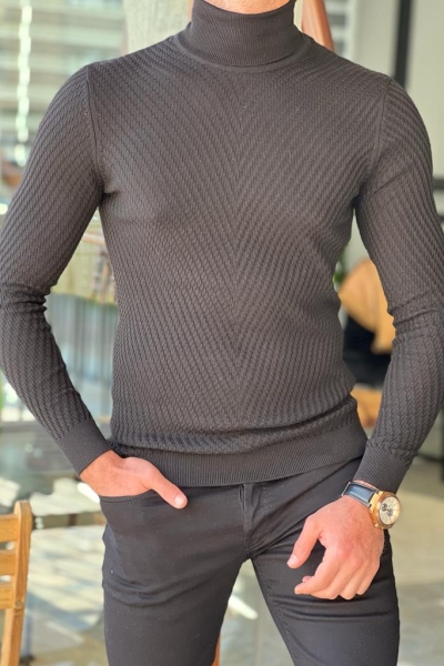 Black Slim Fit Turtleneck Sweater for Men by Gentwith.com with Free Worldwide Shipping