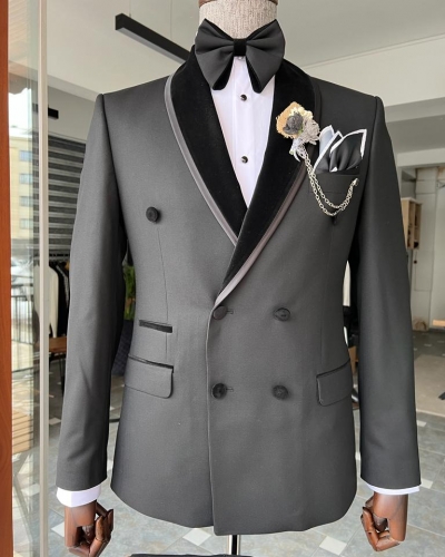 Black Slim Fit Double Breasted Shawl Lapel Tuxedo for Men by Gentwith.com with Free Worldwide Shipping