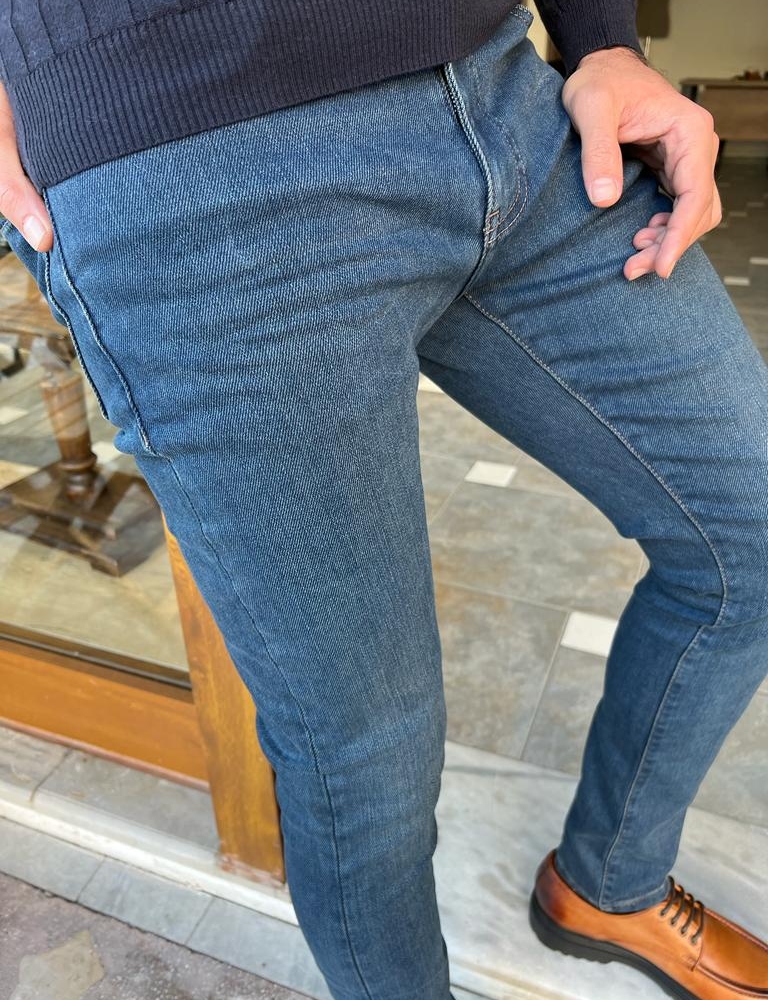 Blue Slim Fit Jeans for Men by Gentwith.com with Free Worldwide Shipping