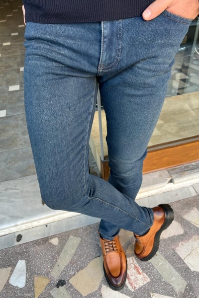 Blue Slim Fit Jeans for Men by Gentwith.com with Free Worldwide Shipping