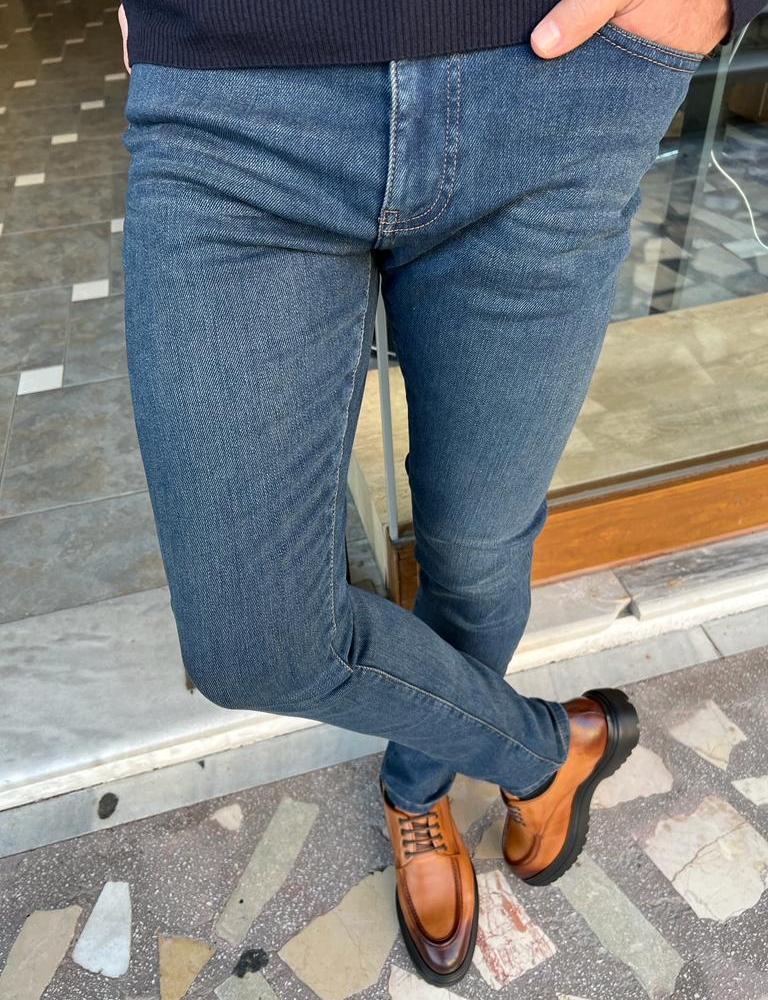 Blue Slim Fit Jeans for Men by Gentwith.com with Free Worldwide Shipping