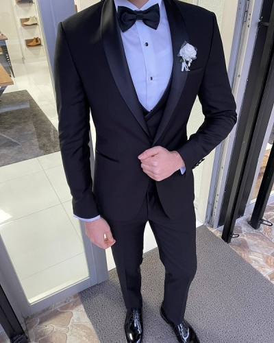 Black Slim Fit Shawl Lapel Wool Tuxedo for Men by Gentwith.com with Free Worldwide Shipping