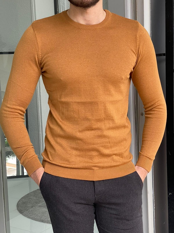 GentWith Hazard Mustard Slim Fit Crewneck Sweater 