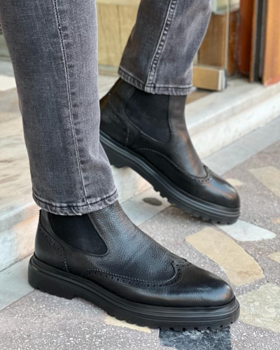 Black Wing Tip Chelsea Boots for Men by Gentwith.com with Free Worldwide Shipping