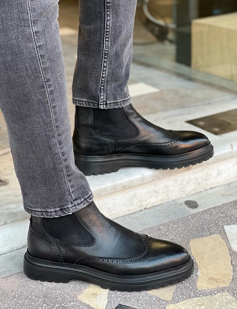 Black Wing Tip Chelsea Boots for Men by Gentwith.com with Free Worldwide Shipping