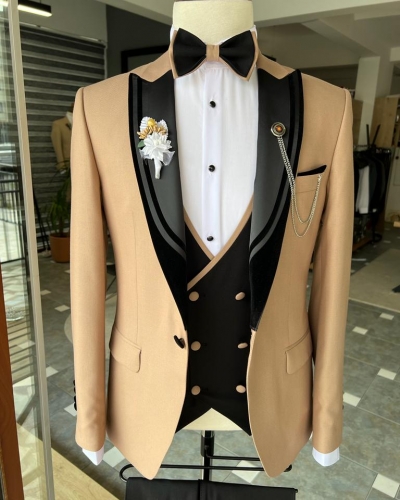 Gold Slim Fit Velvet Peak Lapel Tuxedo for Men by Gentwith.com with Free Worldwide Shipping