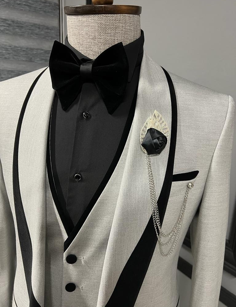 Gray Slim Fit Shawl Lapel Tuxedo for Men by Gentwith.com with Free Worldwide Shipping