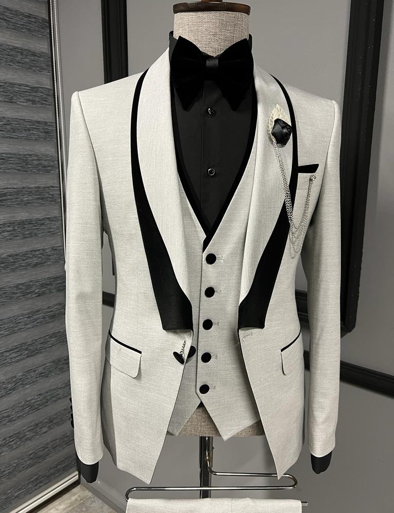 Gray Slim Fit Shawl Lapel Tuxedo for Men by Gentwith.com with Free Worldwide Shipping